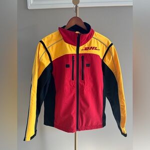 DHL Logo Jacket Red Yellow Zip Uniform Style Y2K Streetwear Workwear S Unisex